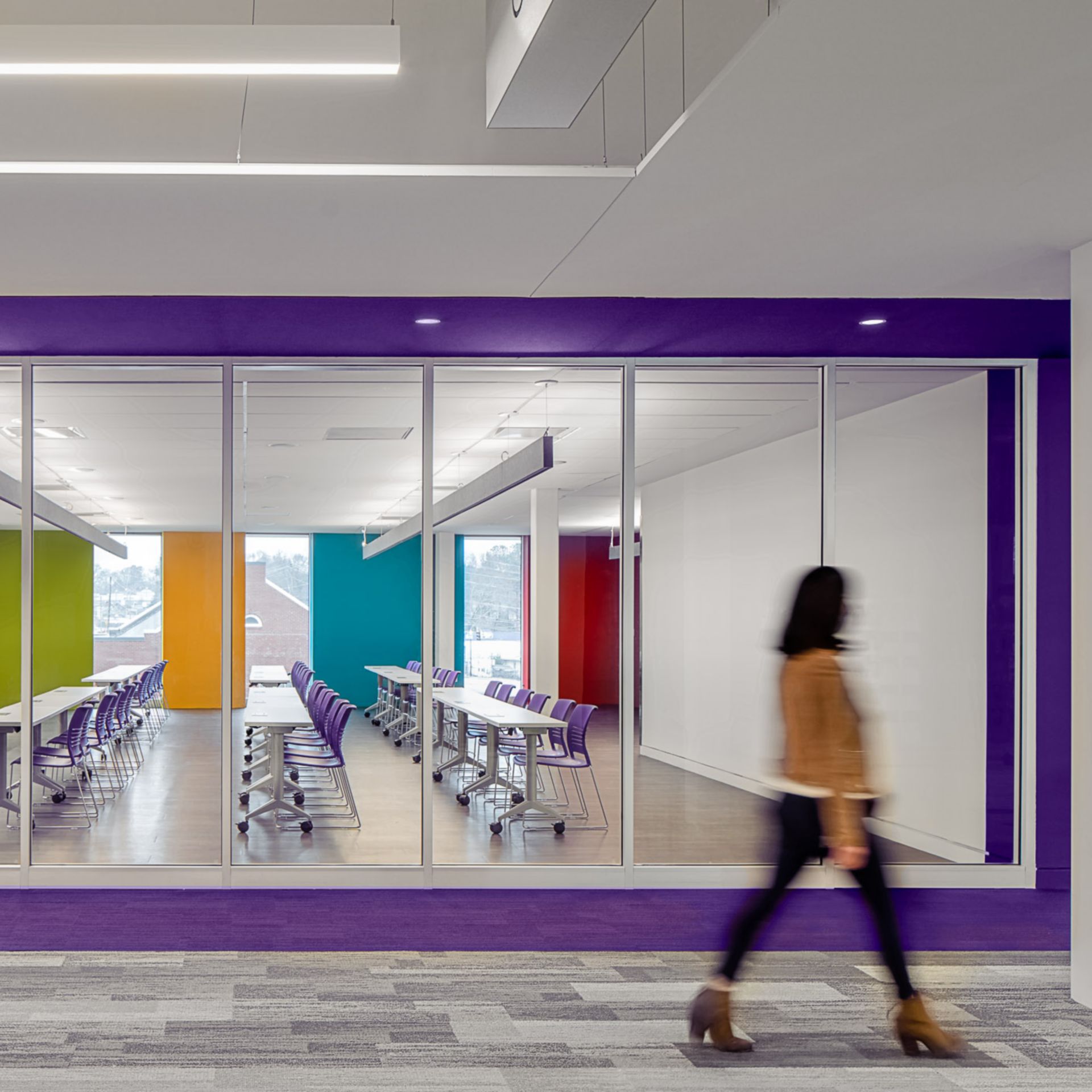 AE311 and On Line plank carpet tile in public library
